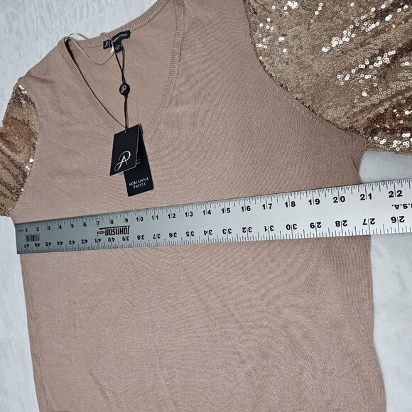 Adrianna Papell Large Antique Rose Long Sequin Sleeve V-Neck Sweater New $89 - Picture 6 of 10